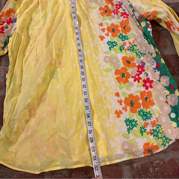 Seaplane Yellow Floral Soft playful, asymmetric Button-Up Long Sleeve Shirt XL - Picture 13 of 16